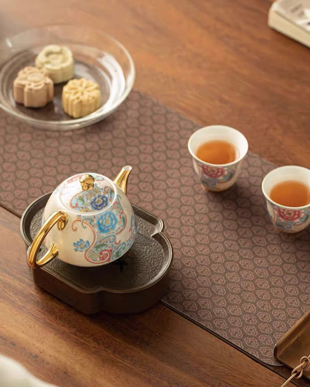 Cloisonné Silver-Inlaid Tea Set | 160ml Enamel Pot & 2 Tasting Cups