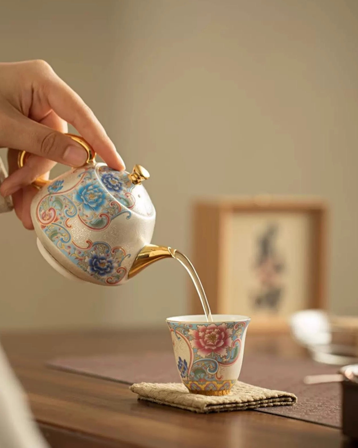 Cloisonné Silver-Inlaid Tea Set | 160ml Enamel Pot & 2 Tasting Cups