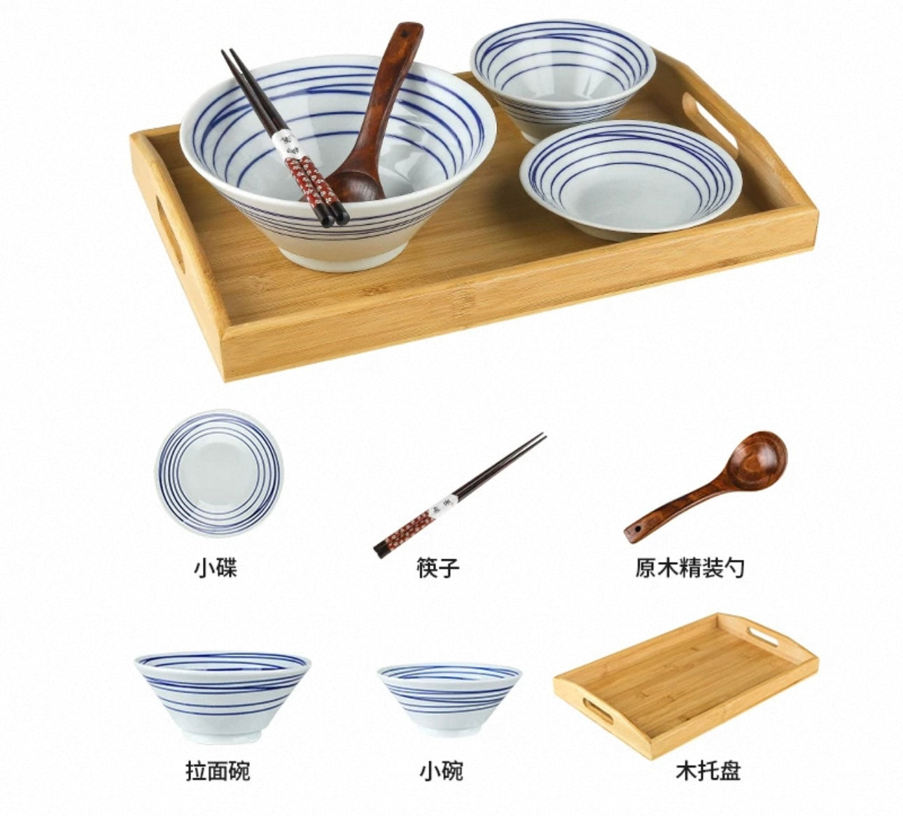 Authentic Japanese Ramen Bowl Set - Handcrafted Ceramic Dinnerware Set of 6