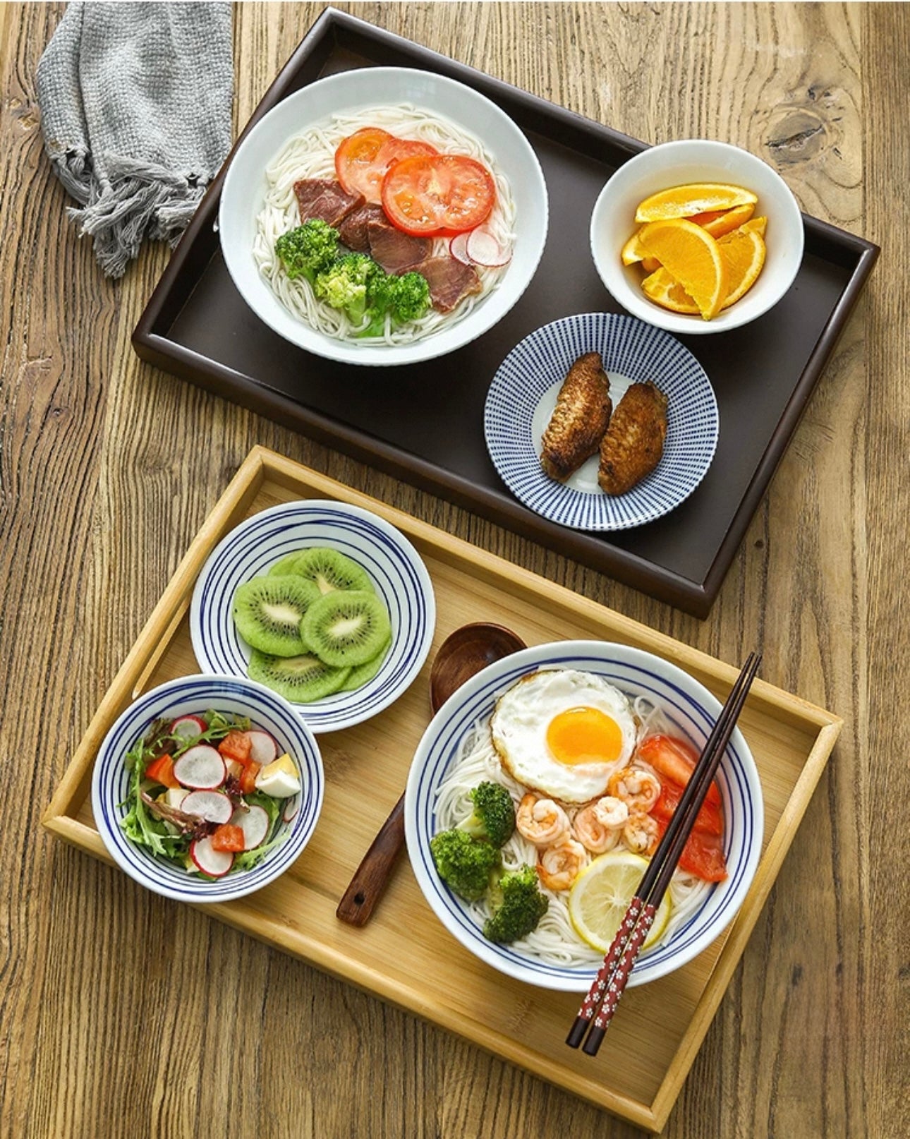Authentic Japanese Ramen Bowl Set - Handcrafted Ceramic Dinnerware Set of 6