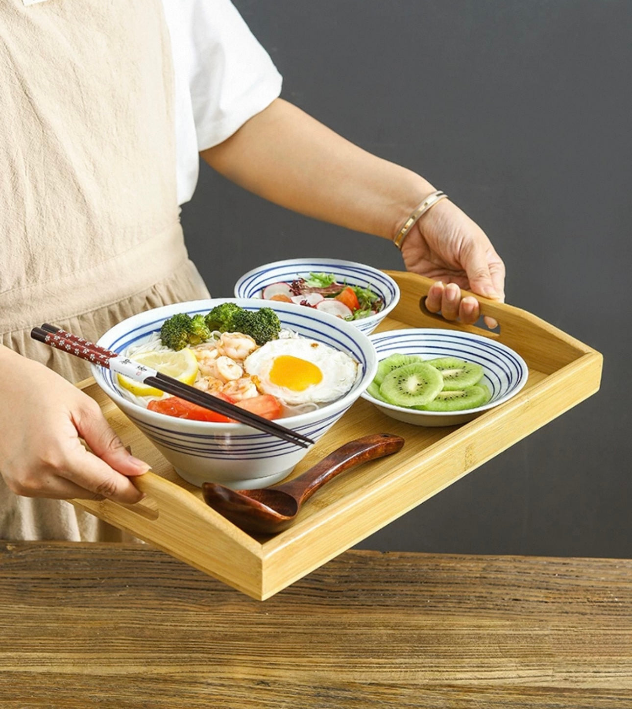 Authentic Japanese Ramen Bowl Set - Handcrafted Ceramic Dinnerware Set of 6