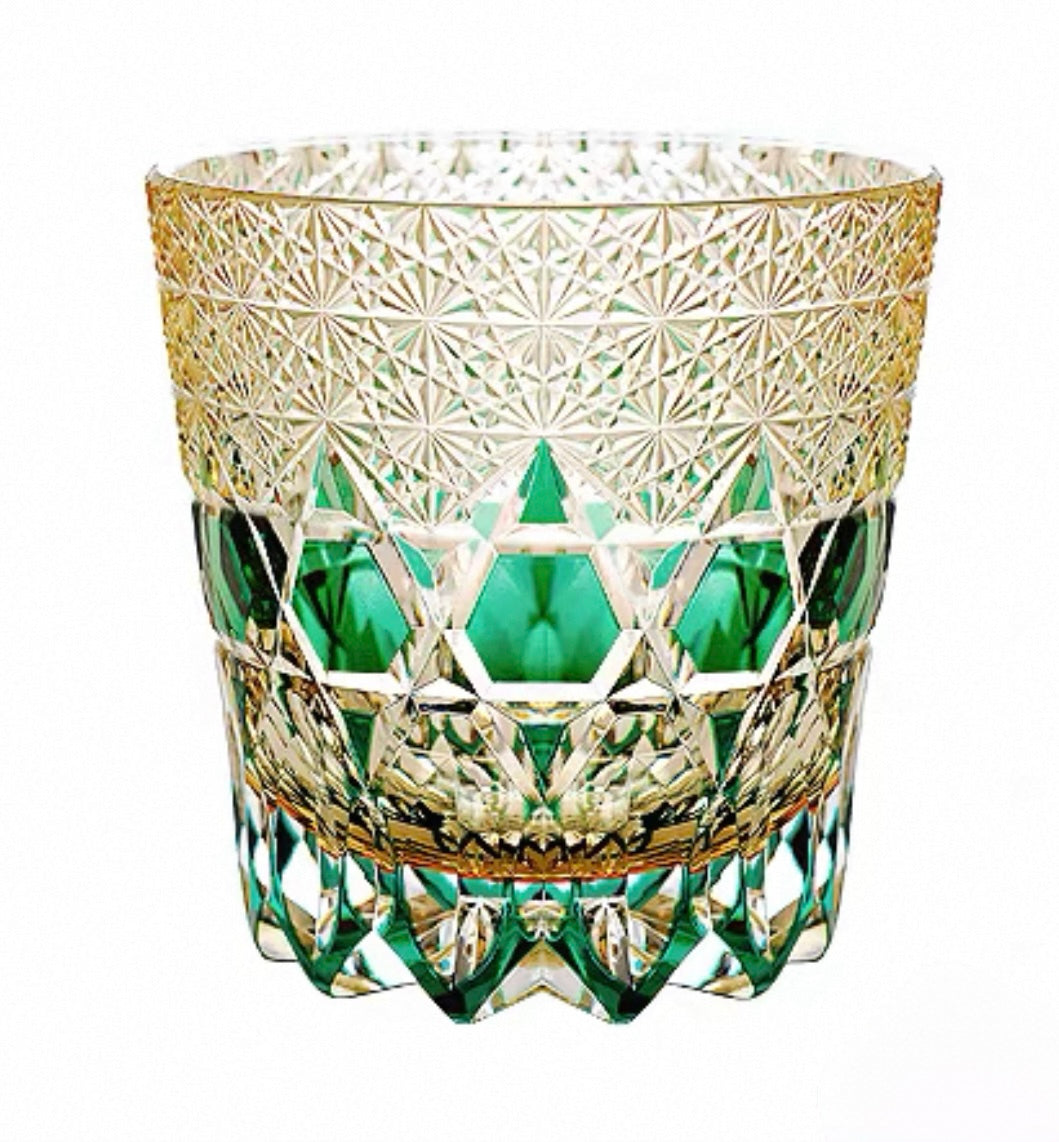 Edo Kiriko Handcrafted "Fluorite" Whisky Glass - Dazzling Clarity with Wooden Box