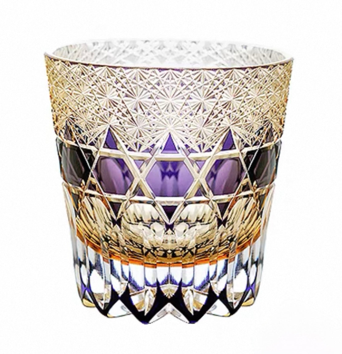 Edo Kiriko Handcrafted "Fluorite" Whisky Glass - Dazzling Clarity with Wooden Box