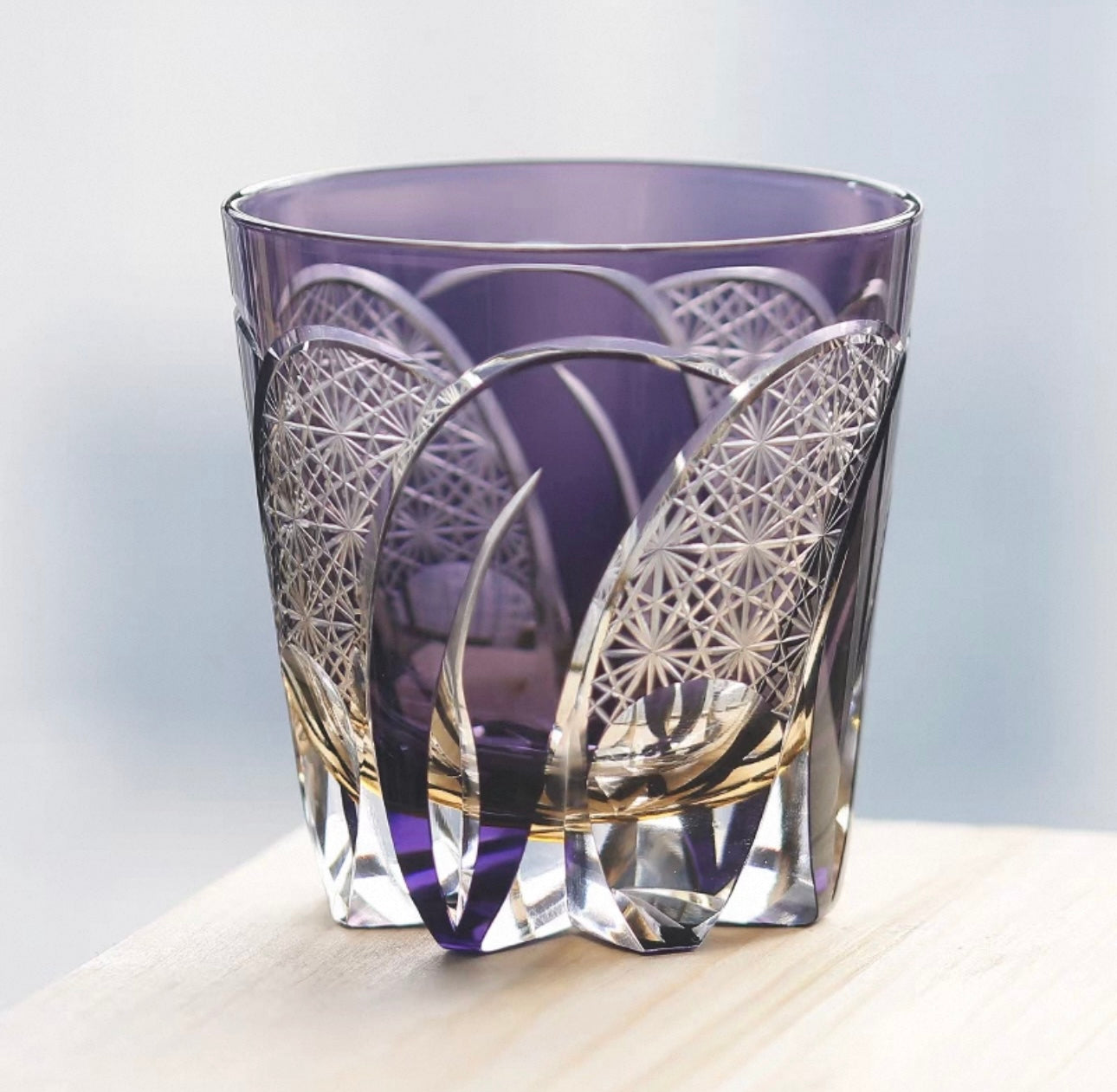 Edo Kiriko Handcrafted Shadow Luminary Whisky Glass – A Dance of Light and Depth in Crystal