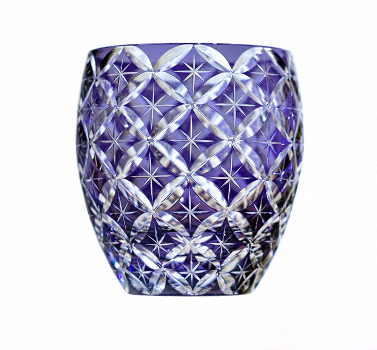 Edo Kiriko Handcrafted Violet Shippo Whisky Glass – A Kaleidoscope of Unending Harmony in Crystal