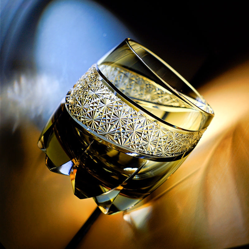Edo Kiriko Handcrafted Obsidian Lightning Whisky Glass – A Strike of Power in Crystal