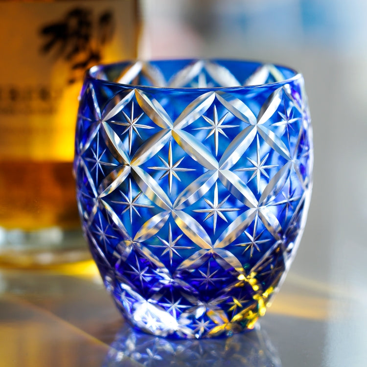 Edo Kiriko Handcrafted Sapphire Shippo Whisky Glass – A Kaleidoscope of Deep Harmony in Crystal