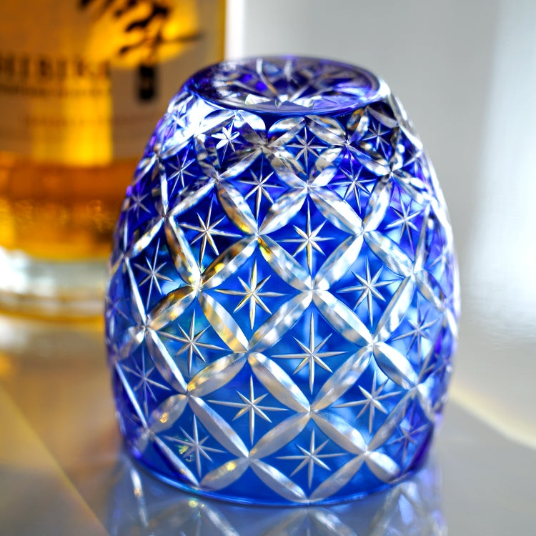 Edo Kiriko Handcrafted Sapphire Shippo Whisky Glass – A Kaleidoscope of Deep Harmony in Crystal
