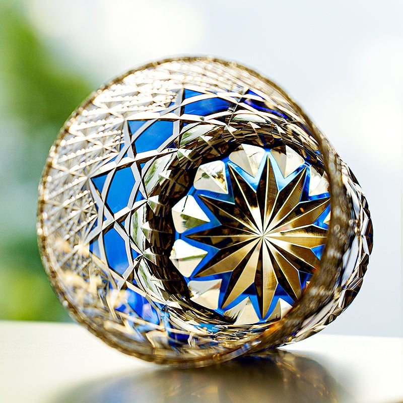 Edo Kiriko Handcrafted Sapphire Fluorite Whisky Glass – A Kaleidoscope of Deep Radiance