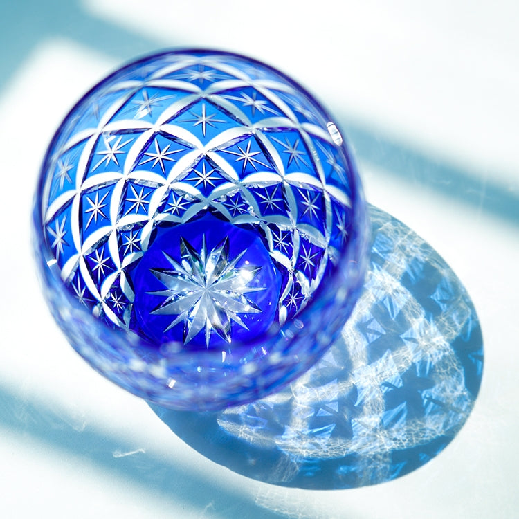 Edo Kiriko Handcrafted Sapphire Shippo Whisky Glass – A Kaleidoscope of Deep Harmony in Crystal