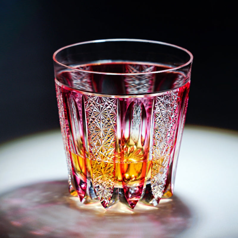 Edo Kiriko Handcrafted "Ruby Agave" Whisky Glass – A Desert Bloom of Fiery Brilliance
