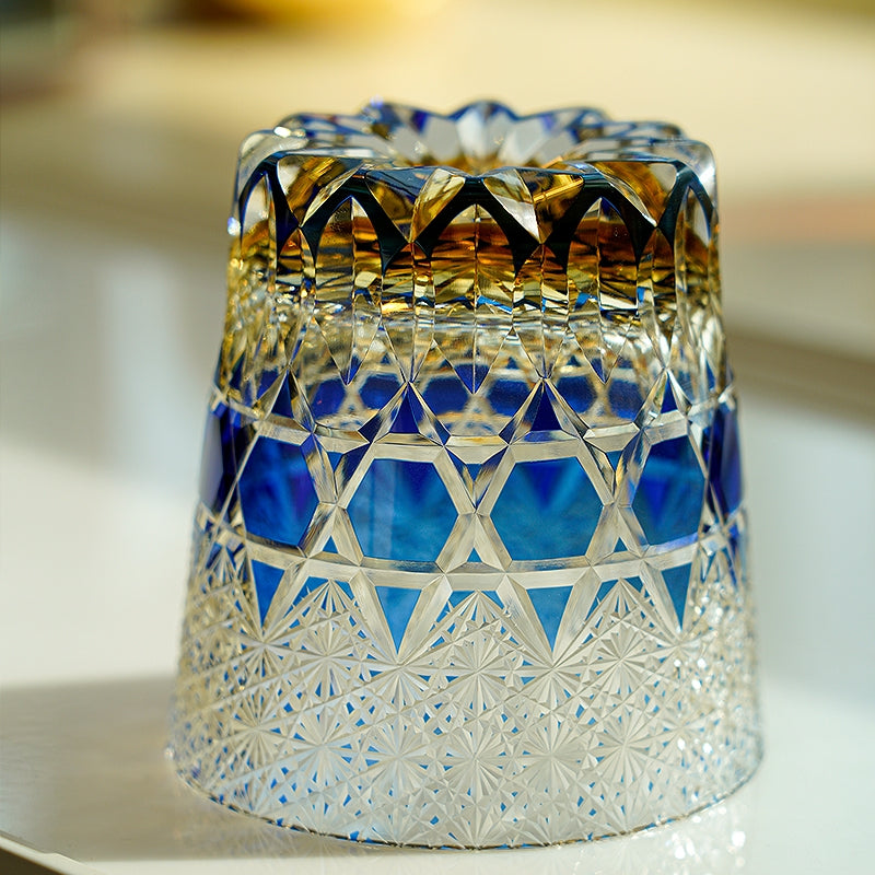 Edo Kiriko Handcrafted Sapphire Fluorite Whisky Glass – A Kaleidoscope of Deep Radiance