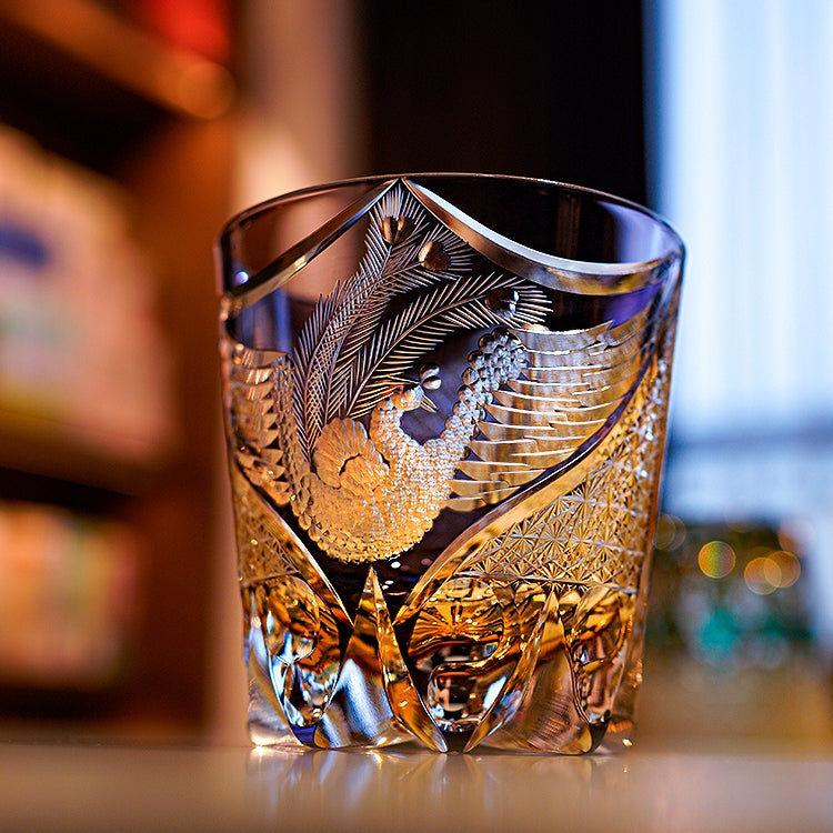 Edo Kiriko Handcrafted Dancing Phoenix Whisky Glass – A Soaring Symphony in Crystal