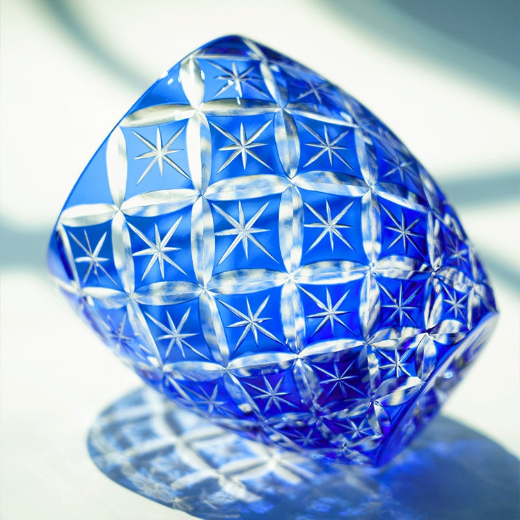 Edo Kiriko Handcrafted Sapphire Shippo Whisky Glass – A Kaleidoscope of Deep Harmony in Crystal