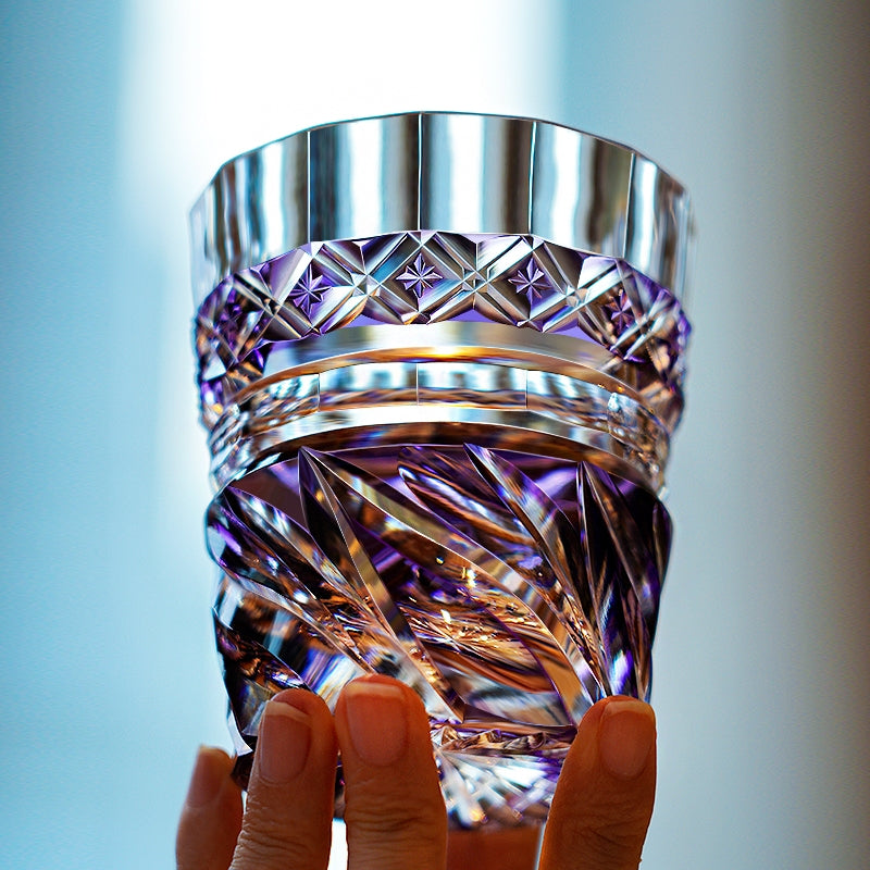 Edo Kiriko Handcrafted Violet Kaze Whisky Glass – A Breeze of Amethyst Serenity in Crystal