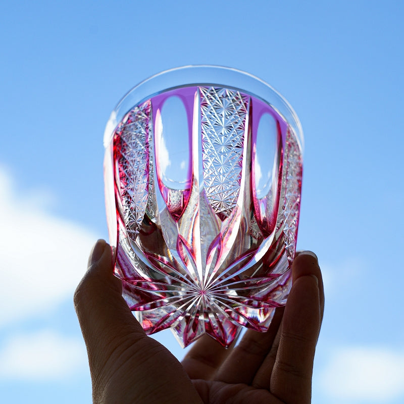 Edo Kiriko Handcrafted "Ruby Agave" Whisky Glass – A Desert Bloom of Fiery Brilliance