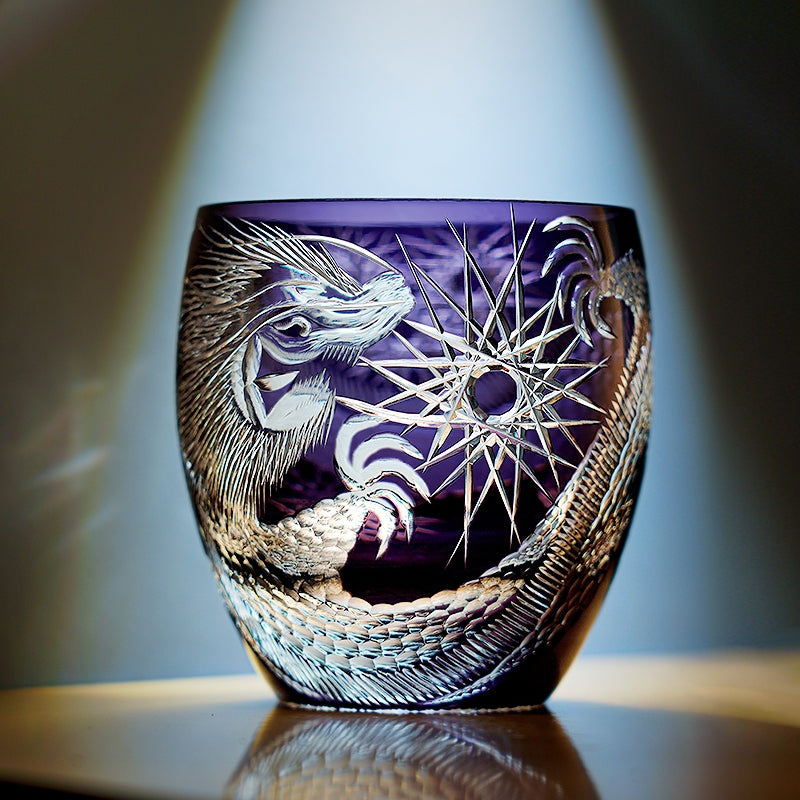 Edo Kiriko Handcrafted Majestic Dragon Whisky Glass – A Mythical Echo in Crystal