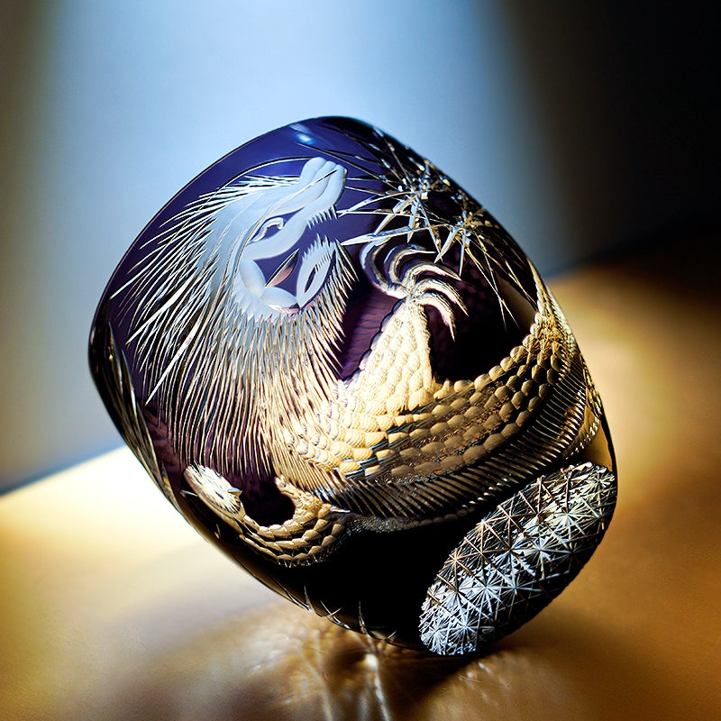 Edo Kiriko Handcrafted Majestic Dragon Whisky Glass – A Mythical Echo in Crystal