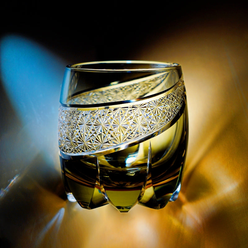 Edo Kiriko Handcrafted Obsidian Lightning Whisky Glass – A Strike of Power in Crystal