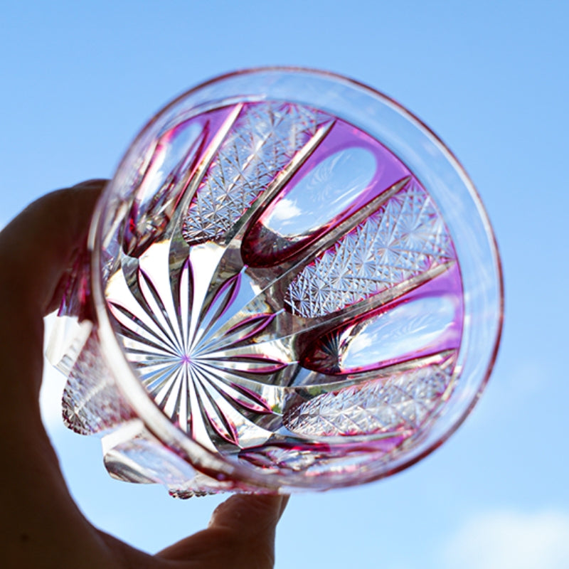 Edo Kiriko Handcrafted "Ruby Agave" Whisky Glass – A Desert Bloom of Fiery Brilliance