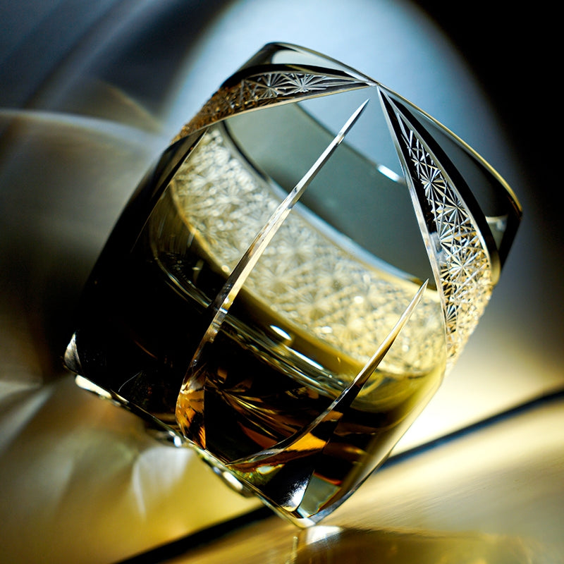 Edo Kiriko Handcrafted Obsidian Lightning Whisky Glass – A Strike of Power in Crystal
