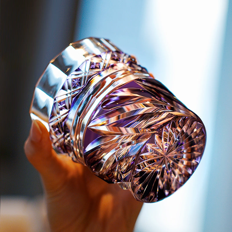 Edo Kiriko Handcrafted Violet Kaze Whisky Glass – A Breeze of Amethyst Serenity in Crystal