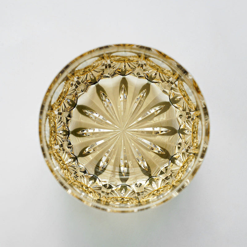 Edo Kiriko Handcrafted "Amber Celestial" Whisky Glass – A Golden Glow of Cosmic Grandeur
