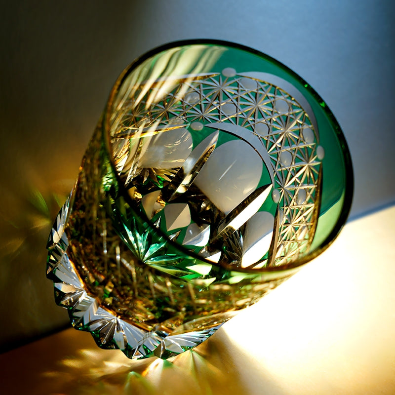 Edo Kiriko Handcrafted Emerald Prism Whisky Glass – A Gemstone Dream in Crystal