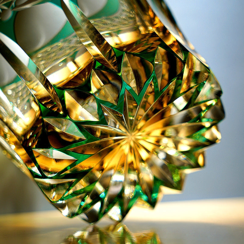 Edo Kiriko Handcrafted Emerald Prism Whisky Glass – A Gemstone Dream in Crystal