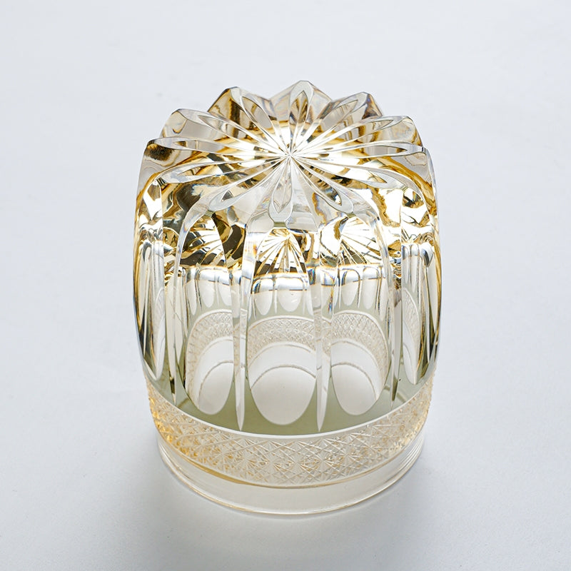 Edo Kiriko Handcrafted "Amber Celestial" Whisky Glass – A Golden Glow of Cosmic Grandeur