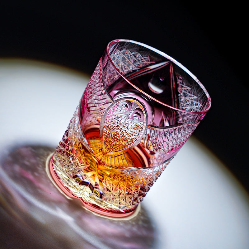 Edo Kiriko Handcrafted "Ruby Nocturne" Whisky Glass – A Deep Fire in the Night Crystal