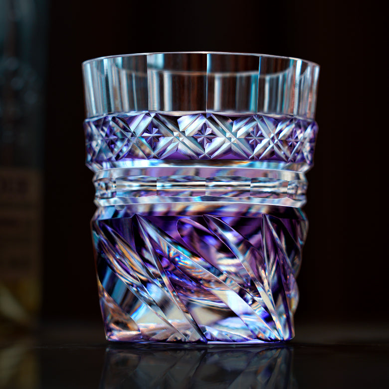 Edo Kiriko Handcrafted Violet Kaze Whisky Glass – A Breeze of Amethyst Serenity in Crystal