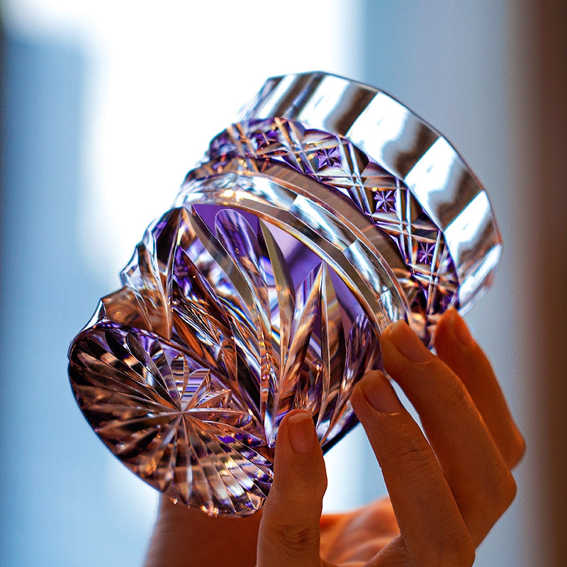 Edo Kiriko Handcrafted Violet Kaze Whisky Glass – A Breeze of Amethyst Serenity in Crystal