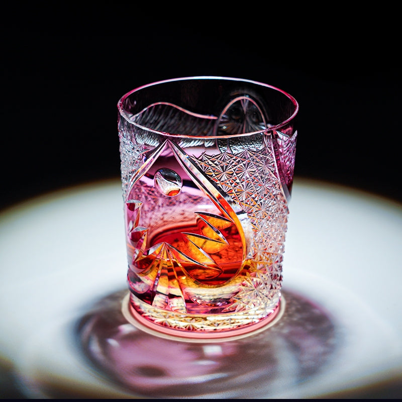 Edo Kiriko Handcrafted "Ruby Nocturne" Whisky Glass – A Deep Fire in the Night Crystal