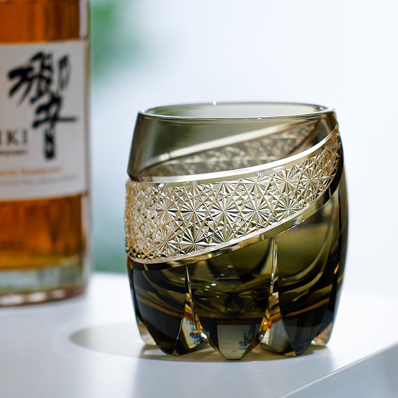 Edo Kiriko Handcrafted Obsidian Lightning Whisky Glass – A Strike of Power in Crystal