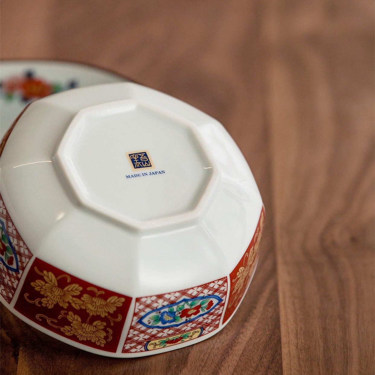 Japanese Mino Ware "Court Dyed Brocade" Octagonal Bowls Set – A Tapestry of Tradition