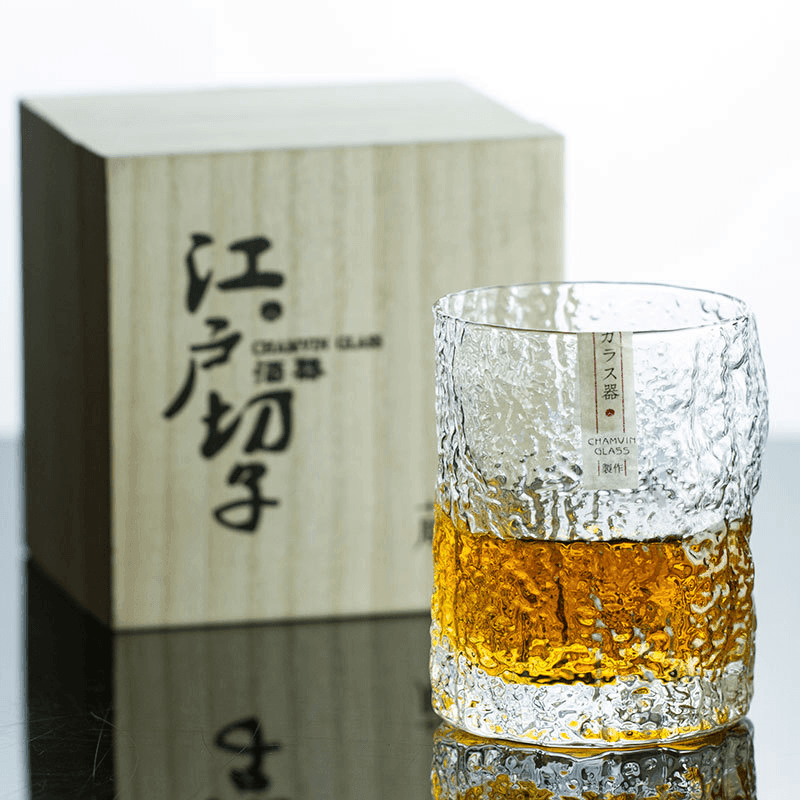 Handcrafted Edo Kiriko Whisky Glass with Crumple Pattern - Authentic Japanese Artistry