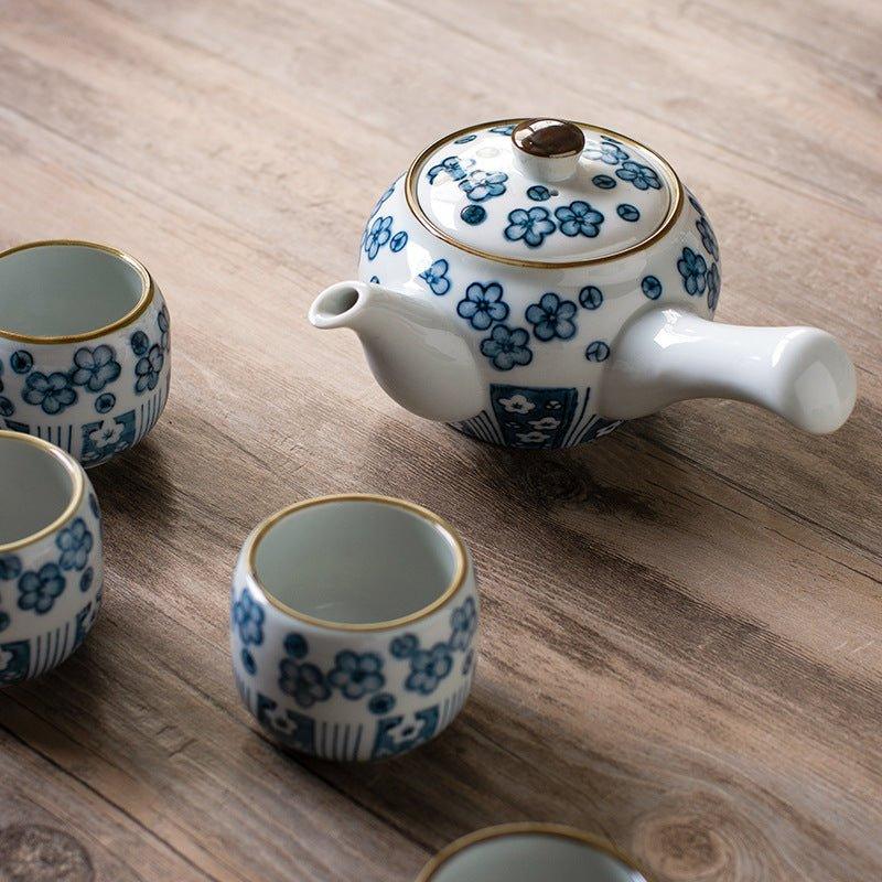 Japanese Handcrafted Blue Sakura Tea Set - Thumbnail 3