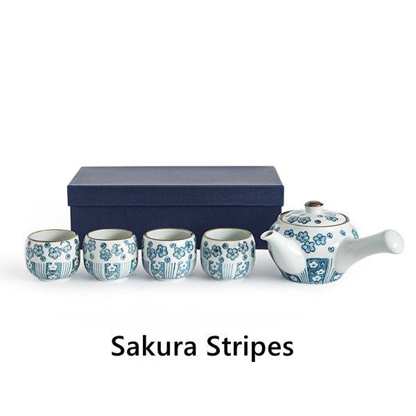 Japanese Handcrafted Blue Sakura Tea Set - Thumbnail 2