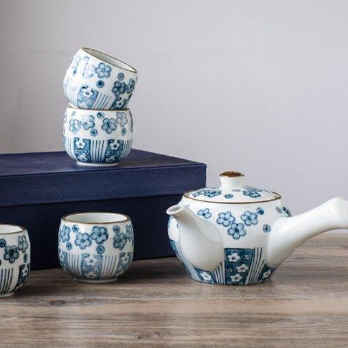 Japanese Handcrafted Blue Sakura Tea Set - Thumbnail 5