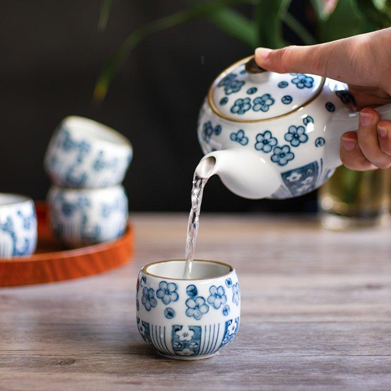 Japanese Handcrafted Blue Sakura Tea Set - Thumbnail 4