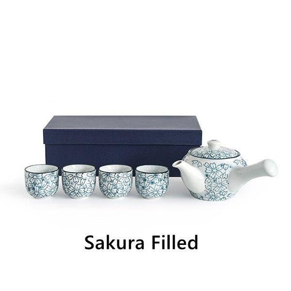 Japanese Handcrafted Blue Sakura Tea Set