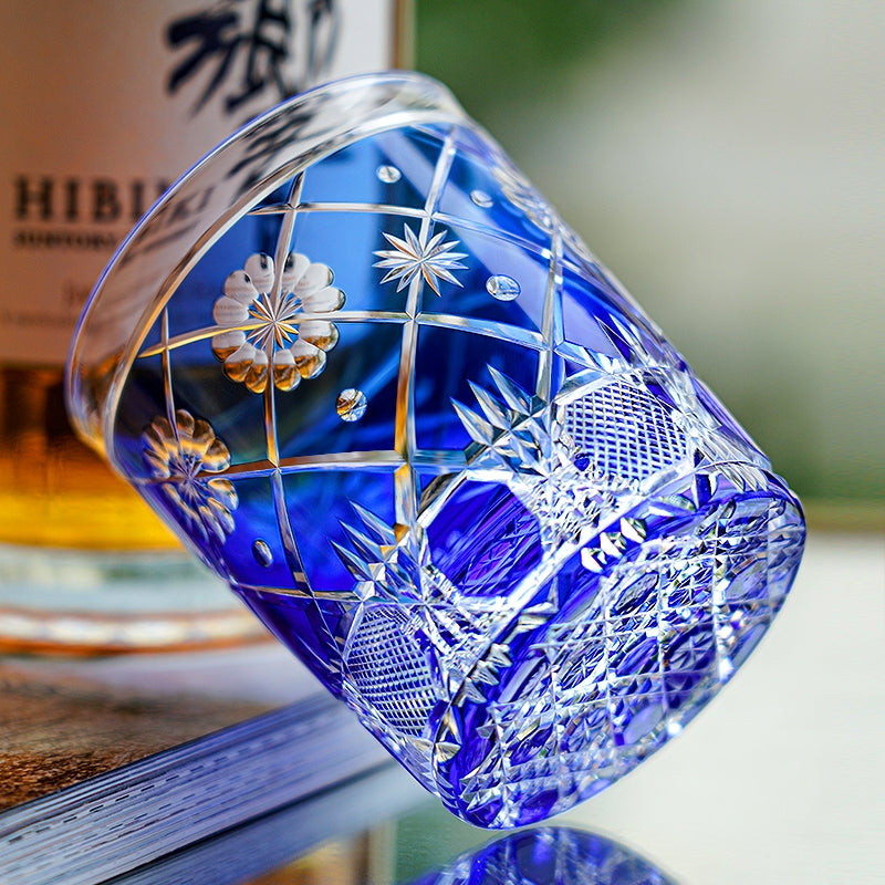 Edo Kiriko Handcrafted Royal Blue Kohana Blossom Glass – A Deep Ocean of Delicate Beauty in Crystal