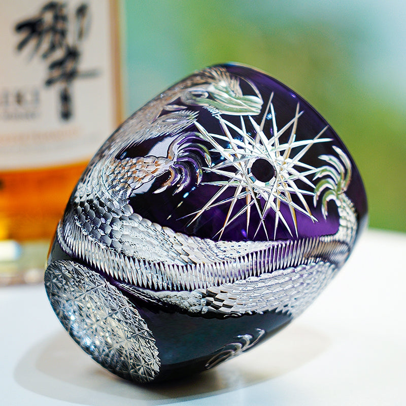 Edo Kiriko Handcrafted Majestic Dragon Whisky Glass – A Mythical Echo in Crystal
