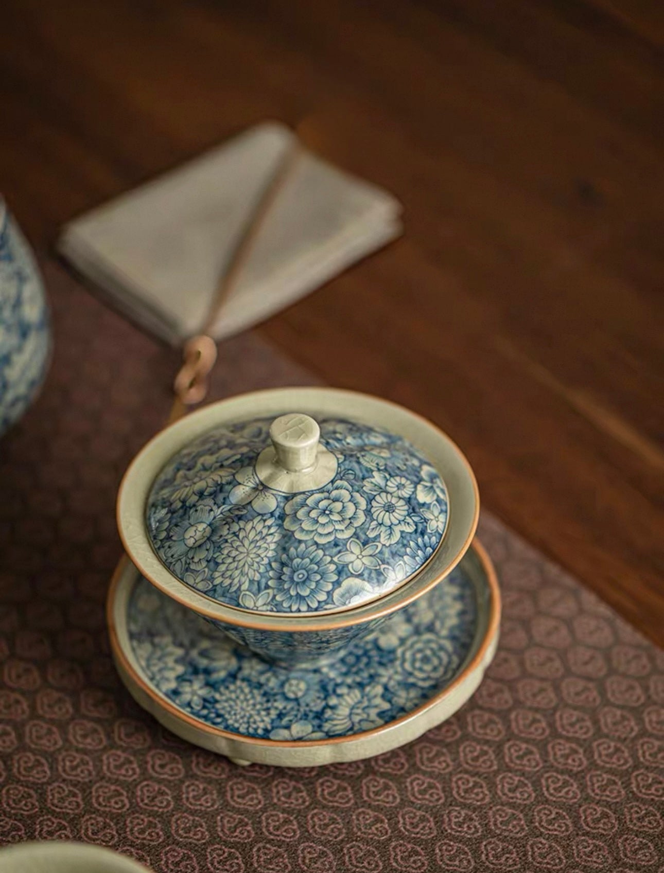 Aged Clay Celadon Douli Sancai Gaiwan (High-End Kung Fu Tea Set)