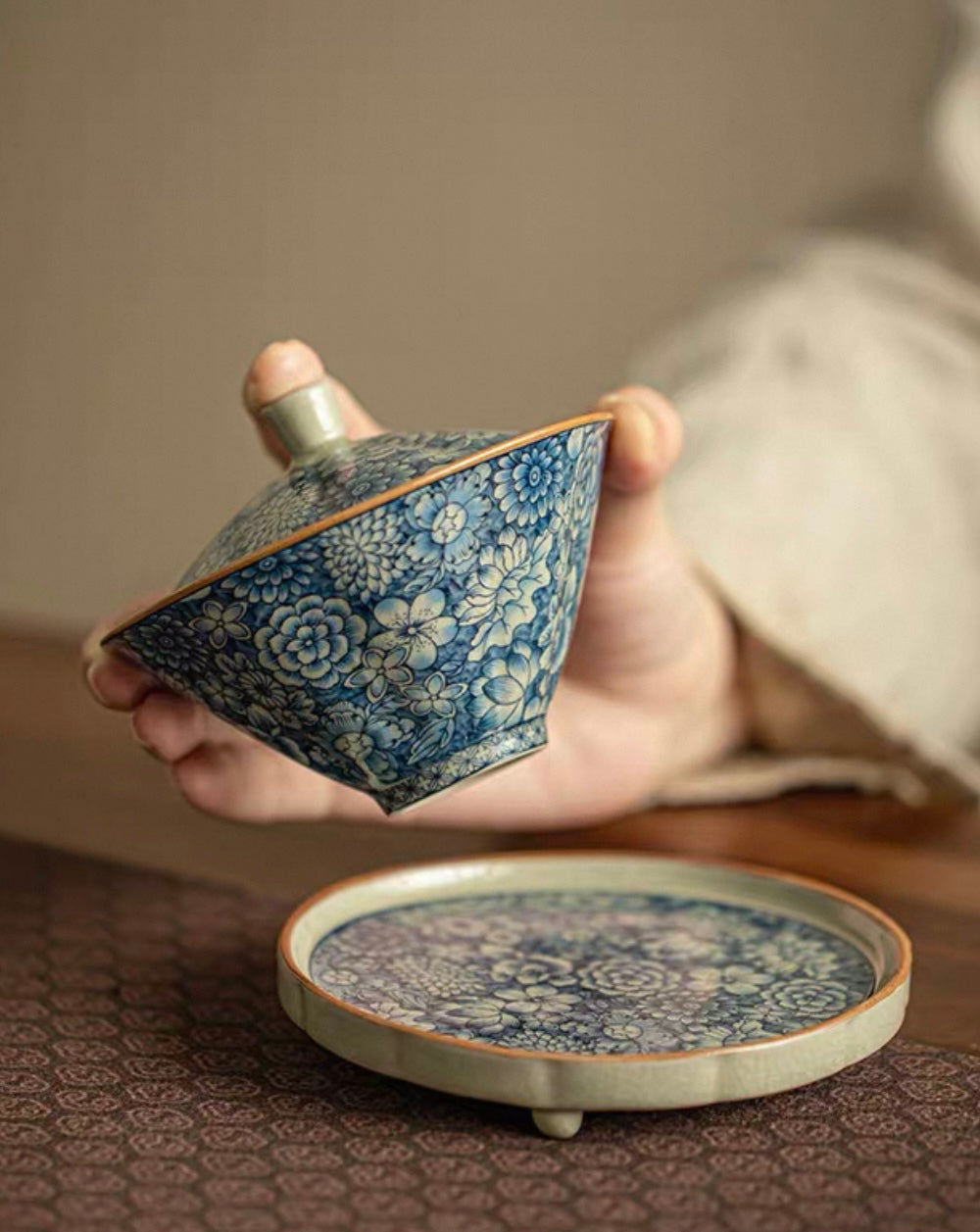 Aged Clay Celadon Douli Sancai Gaiwan (High-End Kung Fu Tea Set)
