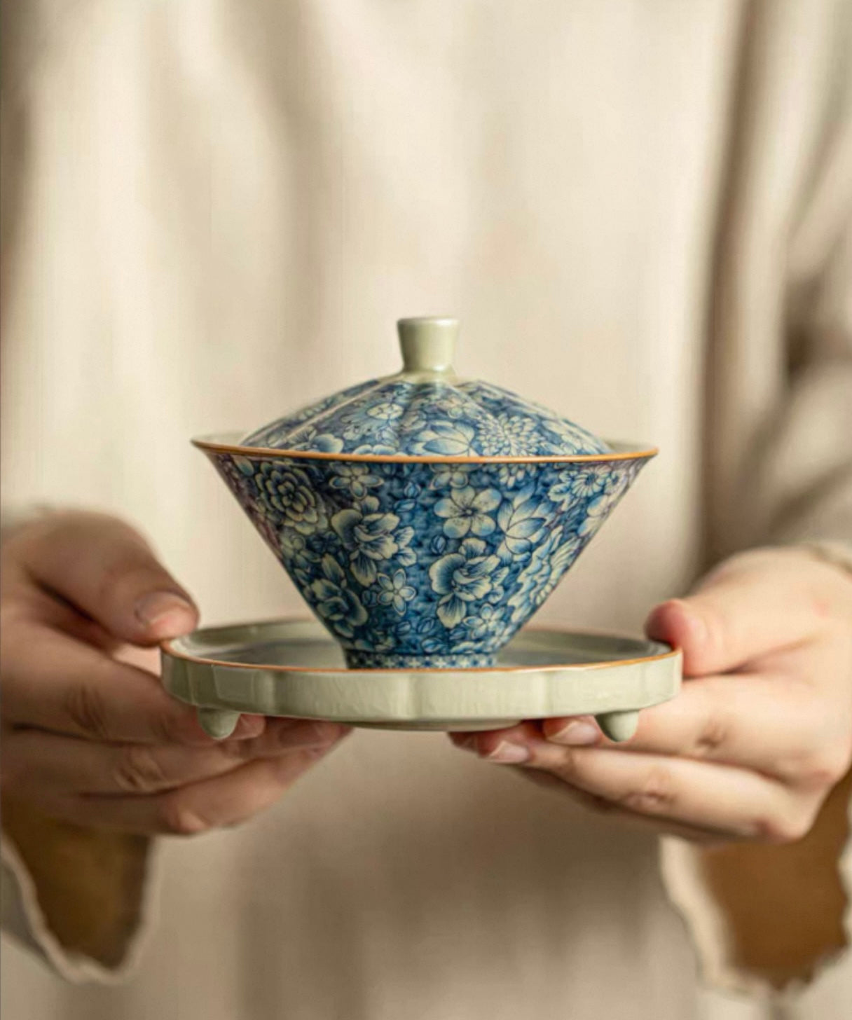 Aged Clay Celadon Douli Sancai Gaiwan (High-End Kung Fu Tea Set)