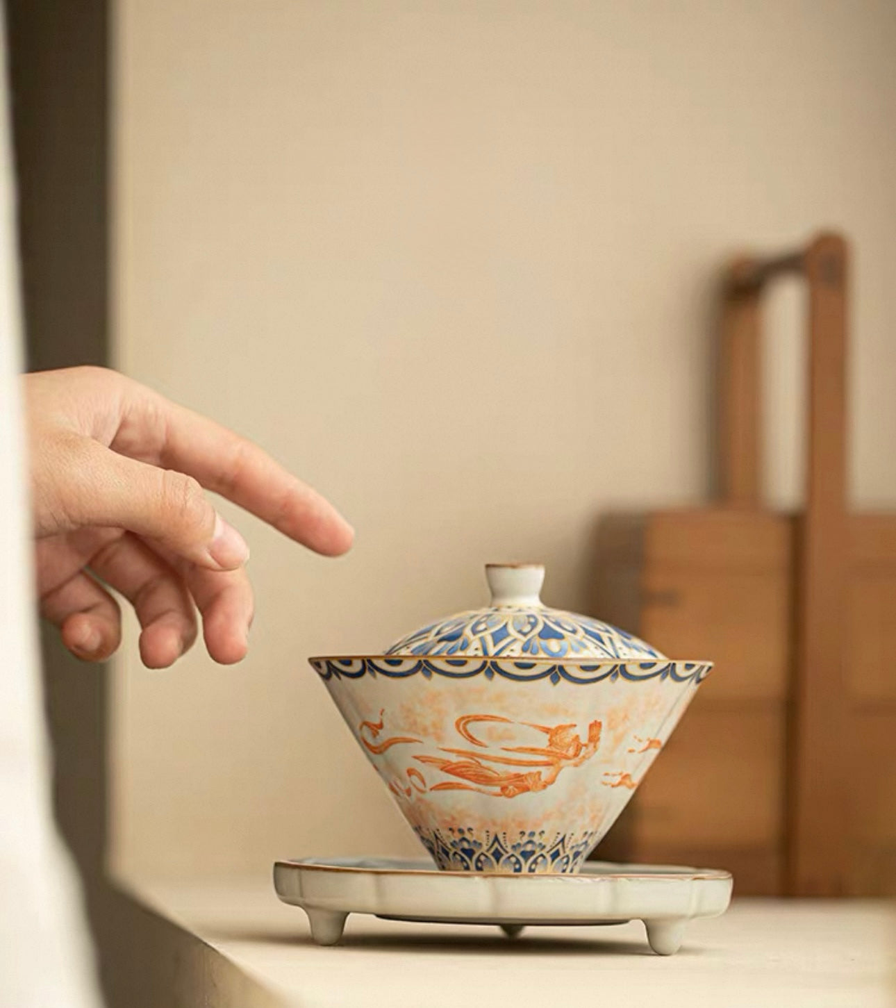 Imitation Song Ru Ware & Dunhuang Flying Apsara Douli Sancai Gaiwan