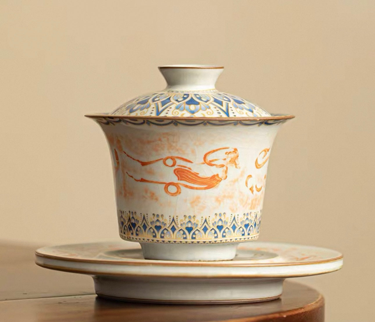 Ru Ware Dunhuang Phoenix Feather Sancai Gaiwan - Thumbnail 2