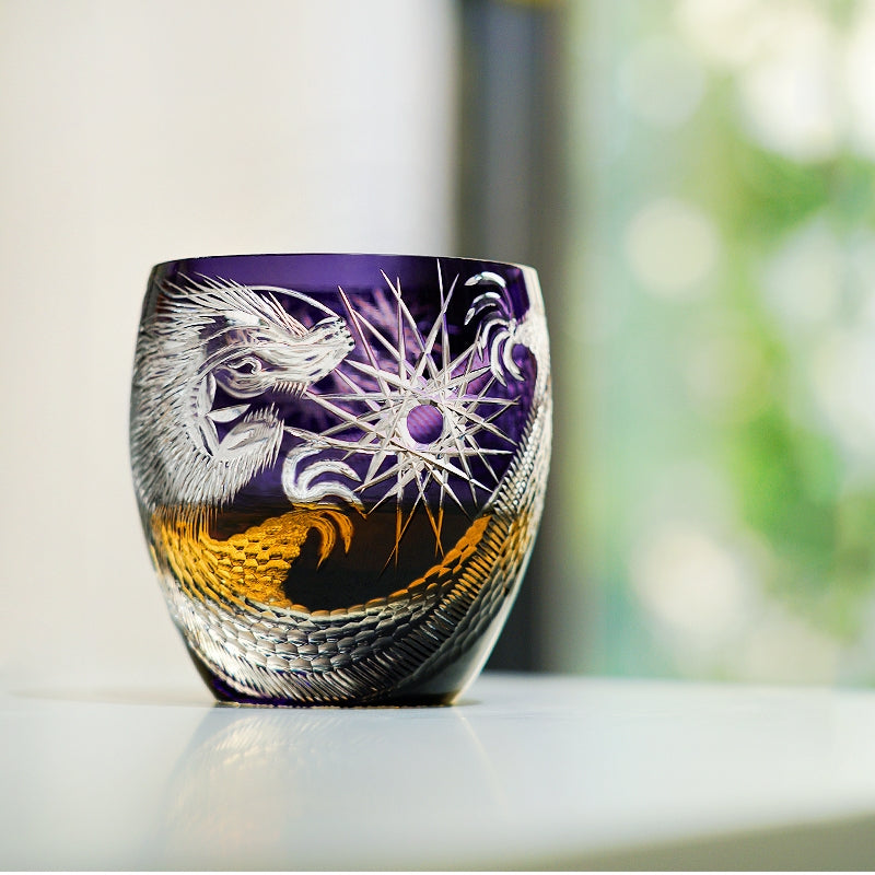Edo Kiriko Handcrafted Majestic Dragon Whisky Glass – A Mythical Echo in Crystal